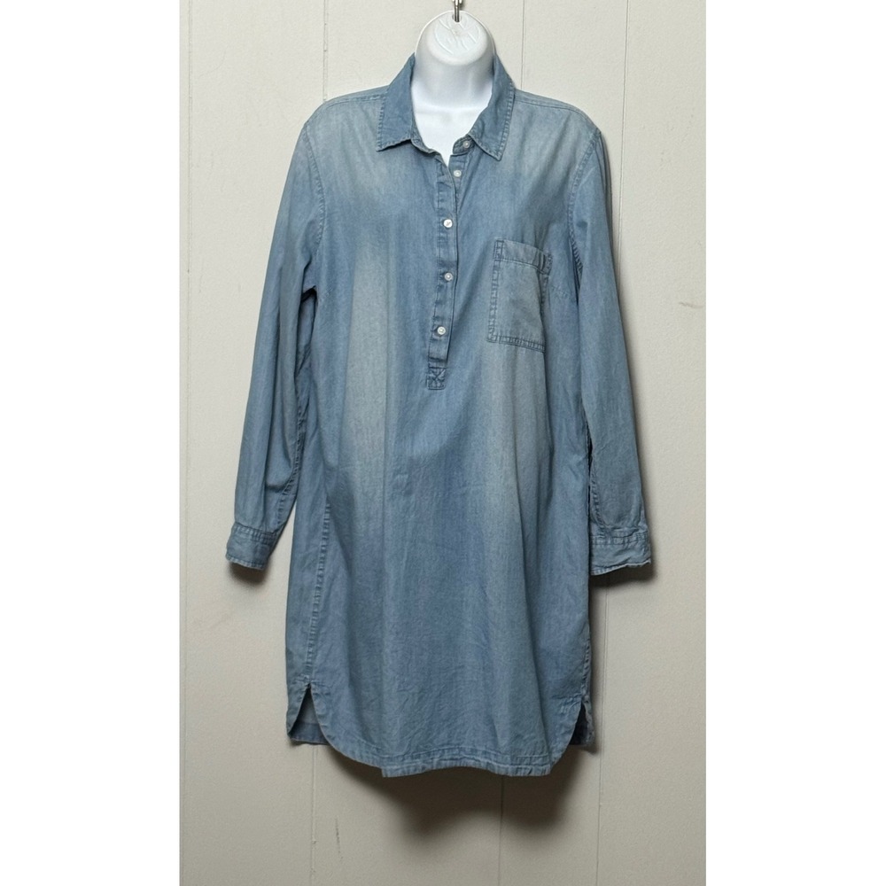 Old Navy Women Light Wash Chambray Denim Button Front Shift Shirt Dress Sz Large